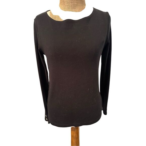 J.crew button sleeve long sleeve top sz small black Boatneck - Picture 1 of 8